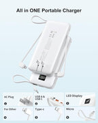Portable Charger Built-in Cables and AC Wall Plug, 10000mAh 22.5W PD Fast - Image 2