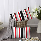 Vertical Lines Striped Pillow Covers 12 X 20 Black White Grey Red Watercolor - Image 6