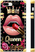 Compatible with iPhone 8 7 SE Case, Glitter Red Rose Queen Leopard Lipstick - Image 2