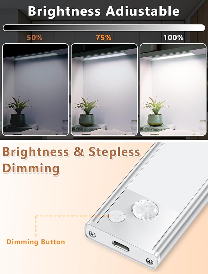Under Cabinet Rechargeable Lighting: 12 Inch Motion Sensor Dimmable Lights - Image 3