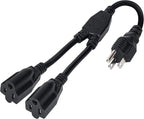 Elecan 3-Prong Y Splitter Power Extension Cord 1 FT, Straight Plug 1 to 2 Way by Elecan