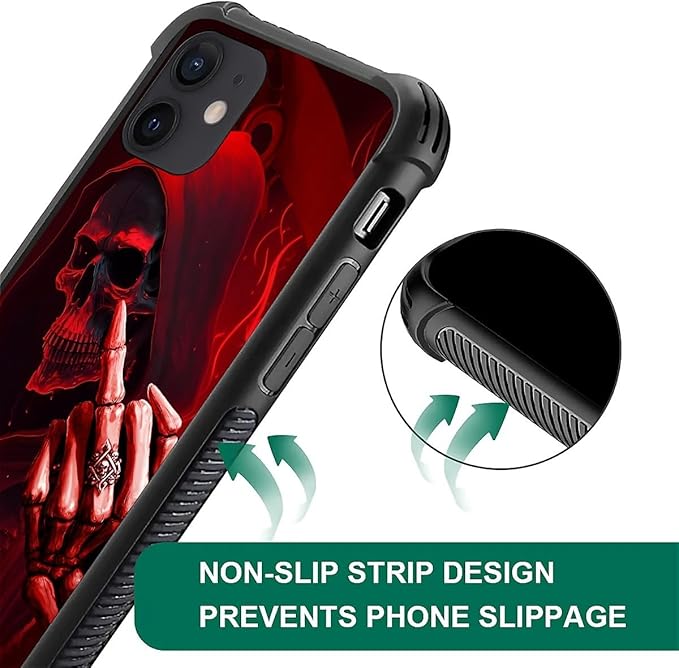 for iPhone 12 Mini Case, Gestures Funny Skull Pattern Graphic Design Girl Boy - Image 5