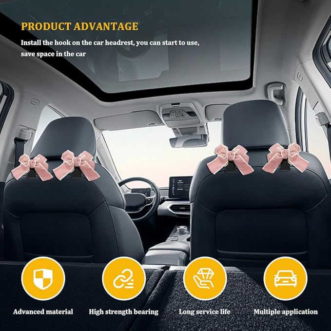 2PCS Car Hooks for Purses and Bags, Cute Bow Car Seat Headrest Hook, Car - Image 4