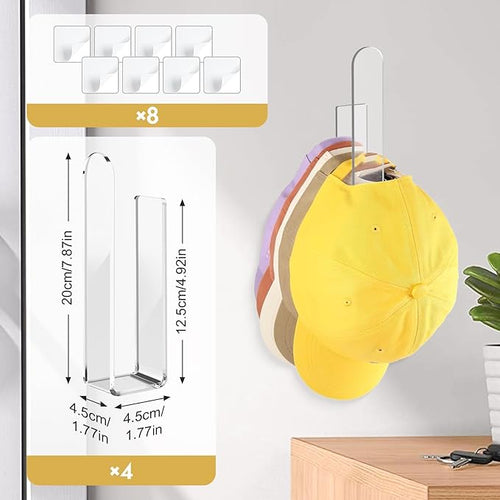 2 Pack Hat Rack for Baseball Cap, Adhesive Hat Hooks for Wall, Acrylic Hat - Image 2