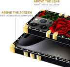 Compatible with iPhone 16 Pro Case, Vector Red Rose Green Leaf Luxury Golden - Image 6