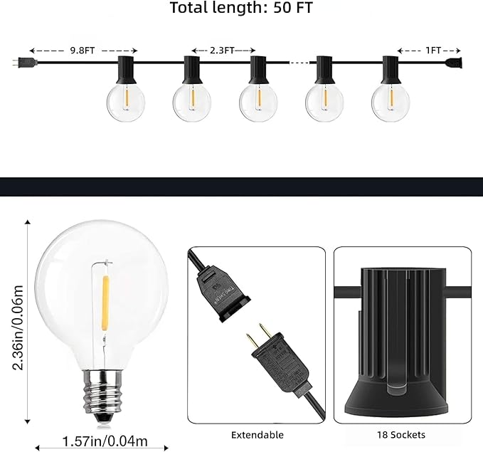 GPATIO Outdoor String Lights, 50FT G40 Bulbs Shatterproof Patio Lights - Image 6