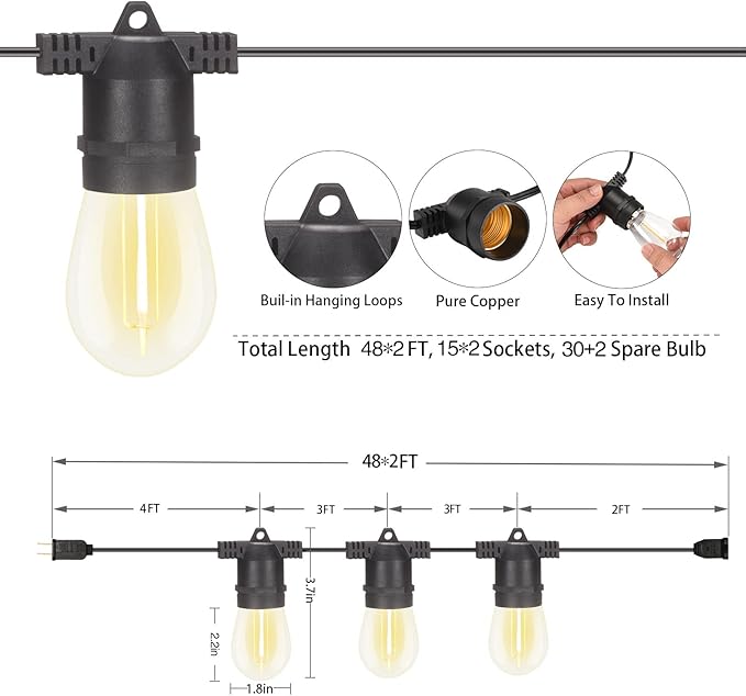 96FT LED Outdoor String Lights - Image 2