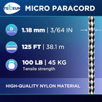 TECEUM Micro Paracord – 1.18 mm X 125 ft – Micro Utility Cord – Thin Braided - Image 2