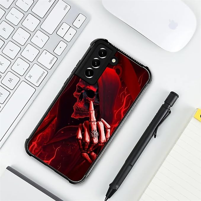 for Samsung Galaxy S22 Case, Gestures Funny Skull Pattern Graphic Design Girl - Image 7