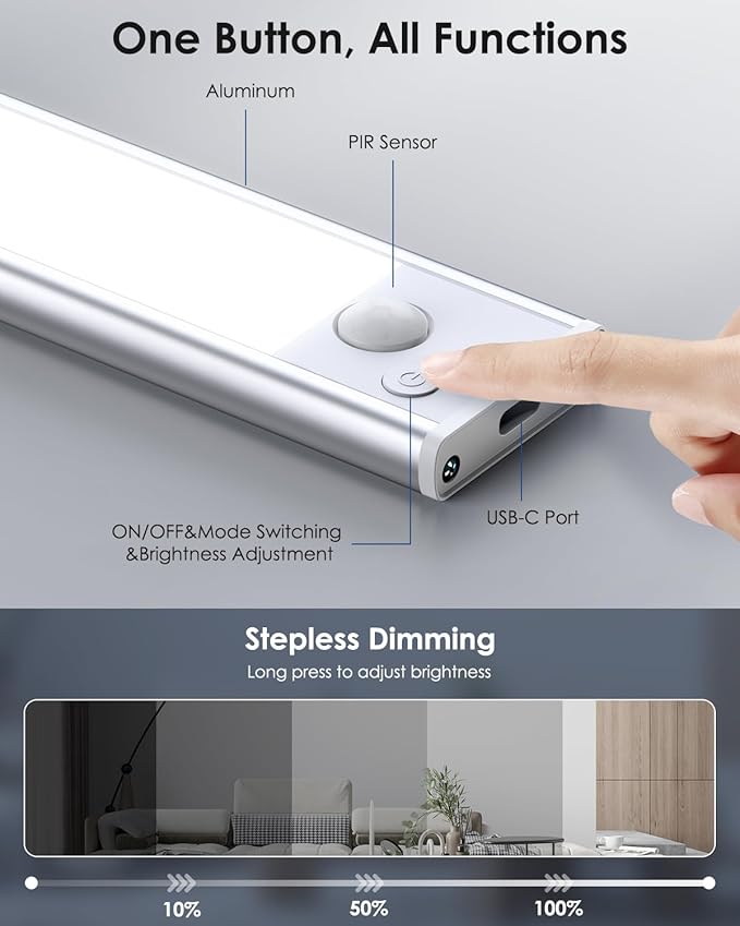 VerRon 5-Pack Under Cabinet Lighting, Upgraded 2200mAh Rechargeable Under - Image 4