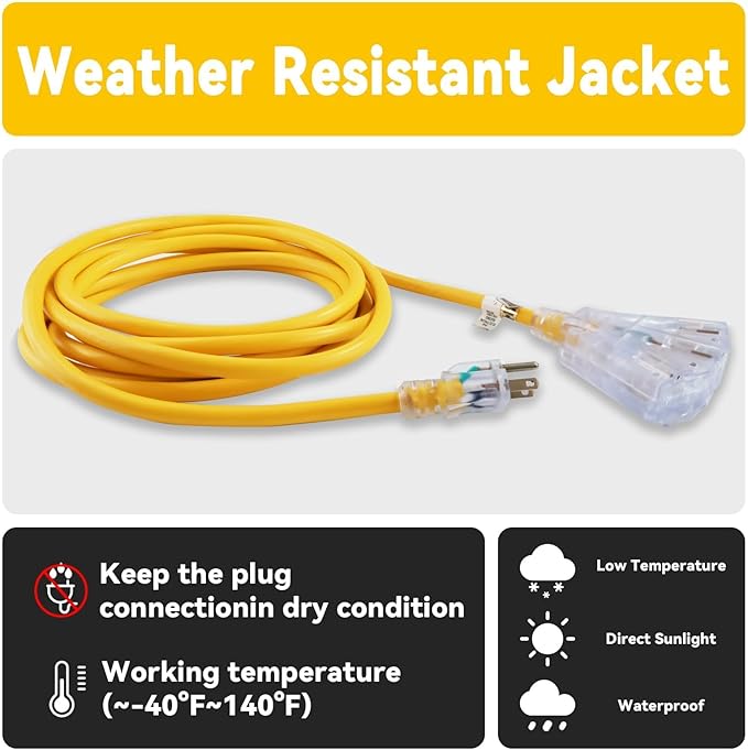 EP 40 Ft 12 Gauge Heavy Duty Extension Cord, 15A 125V 1875W, 3 Outlet - Image 5