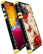 Compatible with iPhone 15 Pro Max Case, Shining Red Rose Butterfly Leather - Image 3