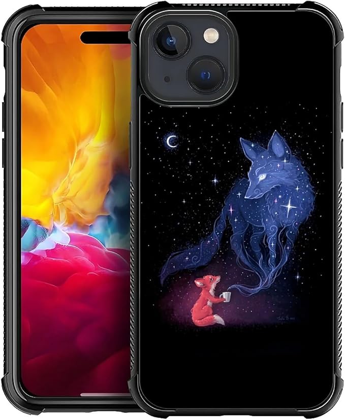 for iPhone 15 Plus Case, Galaxy Fox Wolf Pattern Graphic Design Girl Boy Soft by FKBRCL4U