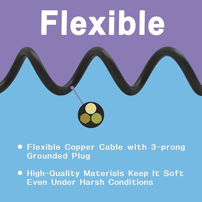 Indoor Outdoor Extension Cord 100 FT, 16/3 SJTW Weatherproof Black Electrical - Image 4