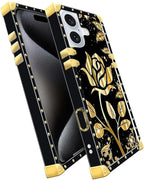 Compatible with iPhone 16 Plus Case, Shine Gold Rose Luxury Golden Decoration - Image 2