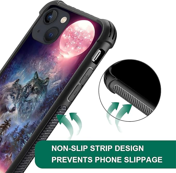 for iPhone 14 Plus Case, Star Two Wolfs Howling Pattern Graphic Design Girl Boy - Image 7