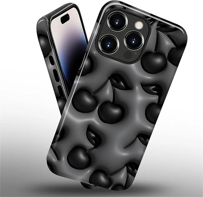 for iPhone 14 Pro Max Case, HL2 Cute Cool Cherry Black Hybrid 2 Layer Hard - Image 2