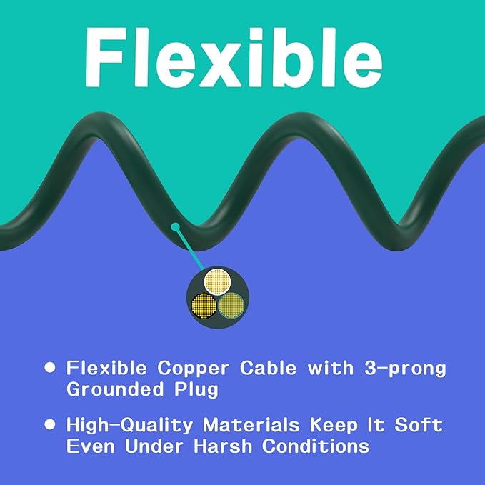 Indoor Outdoor Extension Cord 50 FT, 16/3 SJTW Weatherproof Green Electrical - Image 4