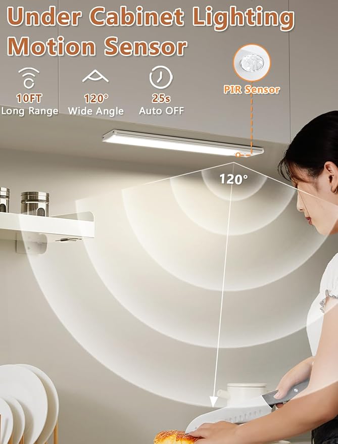 Under Cabinet Motion Sensor Lighting: 8 Inch Dimmable Rechargeable Lights Indoor - Image 2
