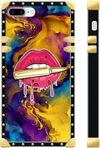 Compatible with iPhone 8 7 SE Case, Cool Corlorful Lip Marble Luxury Golden - Image 3