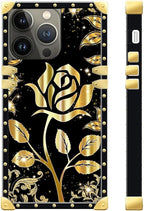 Compatible with iPhone 15 Pro Case, Shine Gold Rose Luxury Golden Decoration - Image 3