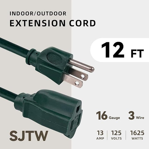 12ft Outdoor Extension Cord for Christmas Decorations- 16/3 Heavy Duty SJTW - Image 2