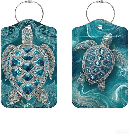 2 Pack Sea Turtle Luggage Tags for Suitcases, Teal Ocean Life ID Tags by Cmialusie