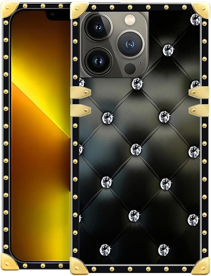 Compatible with iPhone 13 Pro Max Case, Shiny Black Sofa Crystal Luxury Golden by Unknown
