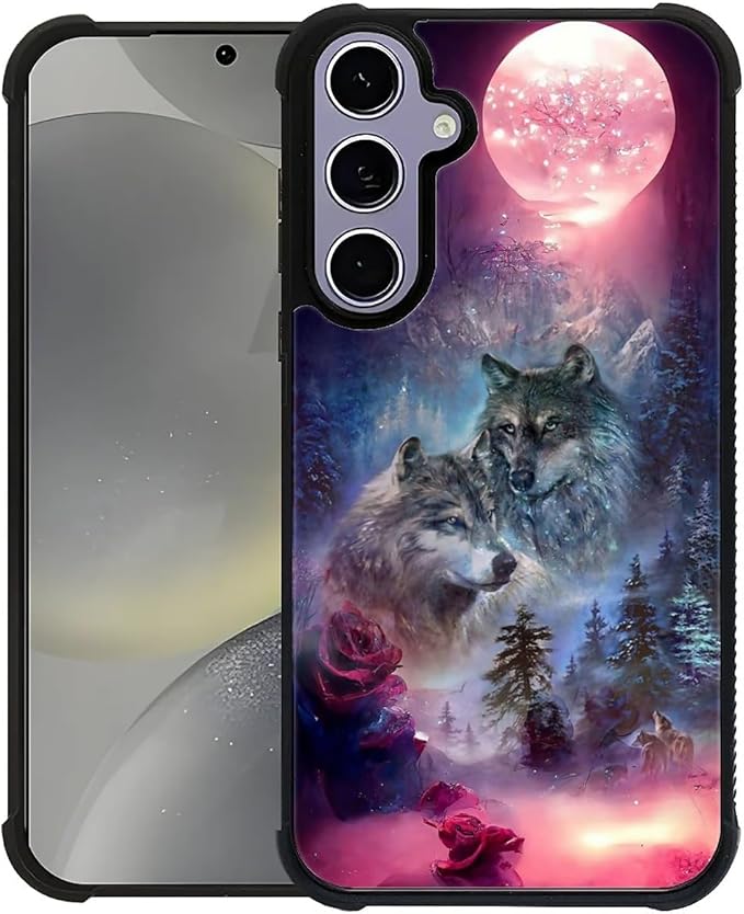 for Samsung Galaxy S24 S25 Case, Star Two Wolfs Howling Pattern Graphic Design by FKBRCL4U