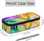 Abstract Print Pencil Case Colorful Fluid Waves Golden Swirls Pencil Bag Pouch - Image 2