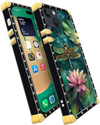 Compatible with iPhone 14 Case, Colourful Dragonfly Pink Lily Pads Luxury - Image 3