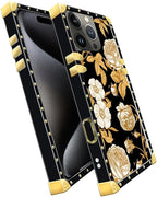 Compatible with iPhone 16 Pro Case, Blooming Rose Golden Flower Luxury Golden - Image 3