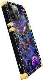 Compatible with iPhone 13 Pro Case, Glistening Golden Butterfly Vibrant Purple - Image 4
