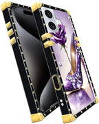 Compatible with iPhone 16 Case, High Heeled Purple Diamond Rose Luxury Golden - Image 3