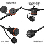 50FT Black Outdoor Extension Cord, Evenly Spaced 6 Outlets Plugs - Image 4