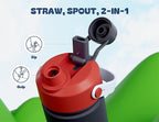 12 oz Kids Metal Water Bottle for Boys: 2-in-1 Straw Spout Lid, Spill-Proof - Image 3