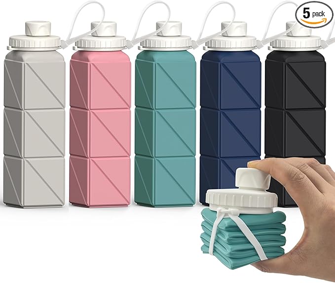 BEAUTAIL Collapsible Water Bottles 20.6oz, Silicone Foldable Portable Travel by BEAUTAIL