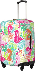 Bright Flamingo Tropical Leaf Elastic Luggage Cover, Suitcase Protector - Image 2