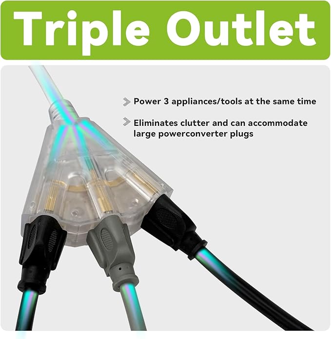 EP 12FT 12 Gauge Heavy Duty Extension Cord, 15A 125V 1875W, 3 Outlet - Image 3