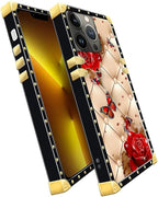 Compatible with iPhone 13 Pro Case, Shining Red Rose Butterfly Leather - Image 3
