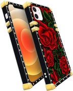 Compatible with iPhone 11 Case, Vector Red Rose Green Leaf Luxury Golden - Image 3