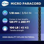 TECEUM Micro Paracord – 1.18 mm X 125 ft – Micro Utility Cord – Thin Braided - Image 2