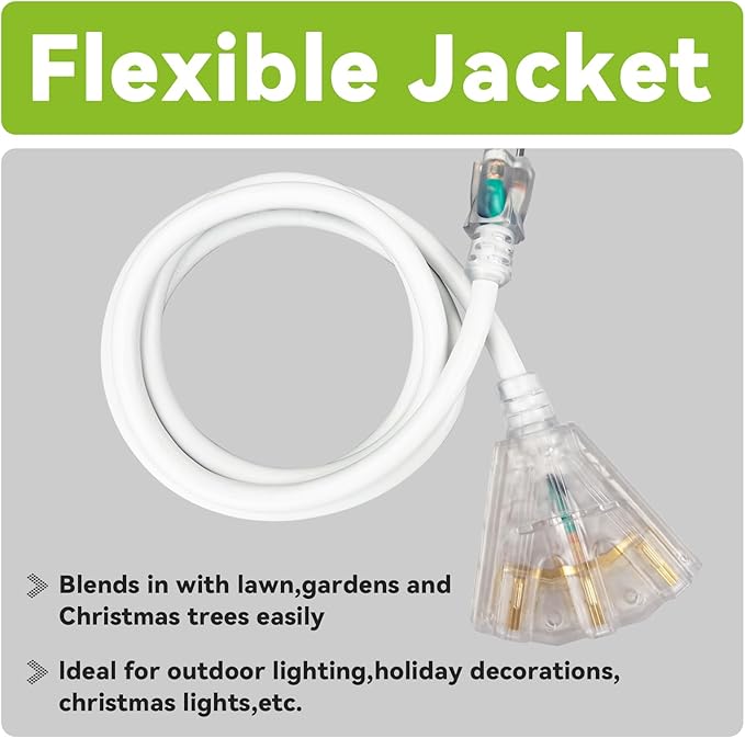 EP 50FT 12 Gauge Heavy Duty Extension Cord, 15A 125V 1875W, 3 Outlet - Image 6