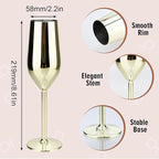 TJ Unbreakable 8 Oz Stainless Steel Champagne Flutes- Gold Champagne Glasses - Image 3