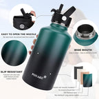 Water Bottle Insulated 32oz 40oz 64oz 128oz Straw Lid Spout Lid & 3 Lids - Image 3
