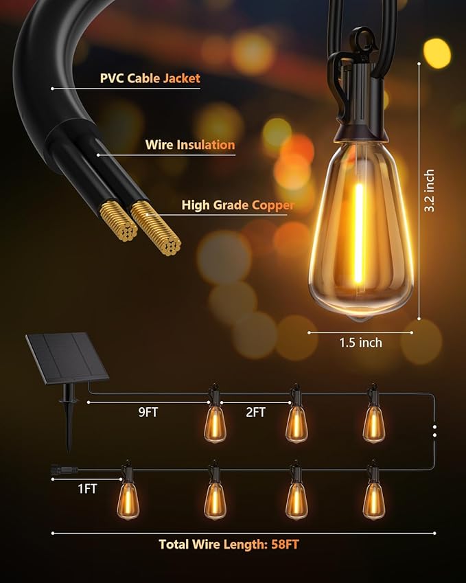 Brightown 58FT Solar String Lights Outdoor Waterproof - Image 7