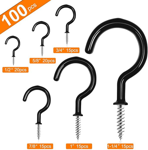 100 PCS Screw in Cup Hooks, 6 Size Vinyl Coated Screw Hooks - Image 2