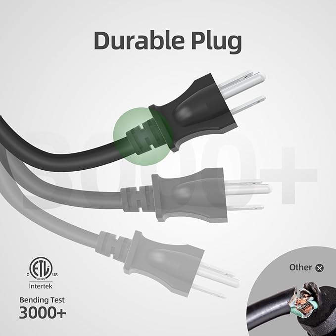 TiFFCOFiO Indoor Outdoor Extension Cord Waterproof, 15 Feet 3 Prong Power Cord - Image 4
