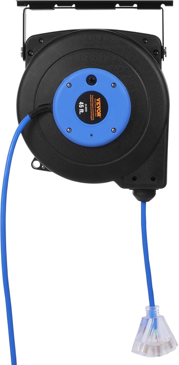 VEVOR Retractable Extension Cord Reel, 45 FT, Heavy Duty 12AWG/3C SJTOW - Image 12