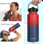Water Bottle Insulated 32oz 40oz 64oz 128oz Straw Lid Spout Lid & 3 Lids - Image 2